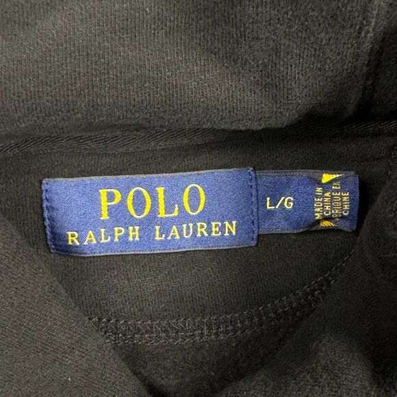 Polo Ralph Lauren Mens Sz L Shawl Collar Sweatshirt Pullover Black Red Pony Logo - Picture 5 of 7